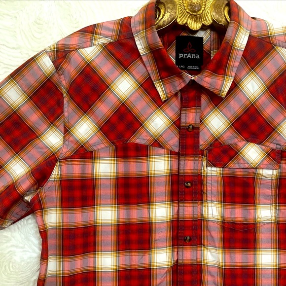 Prana Other - Prana Slim Fit Red Field Mountains Hiking Men's Casual Snaps Shirt Large